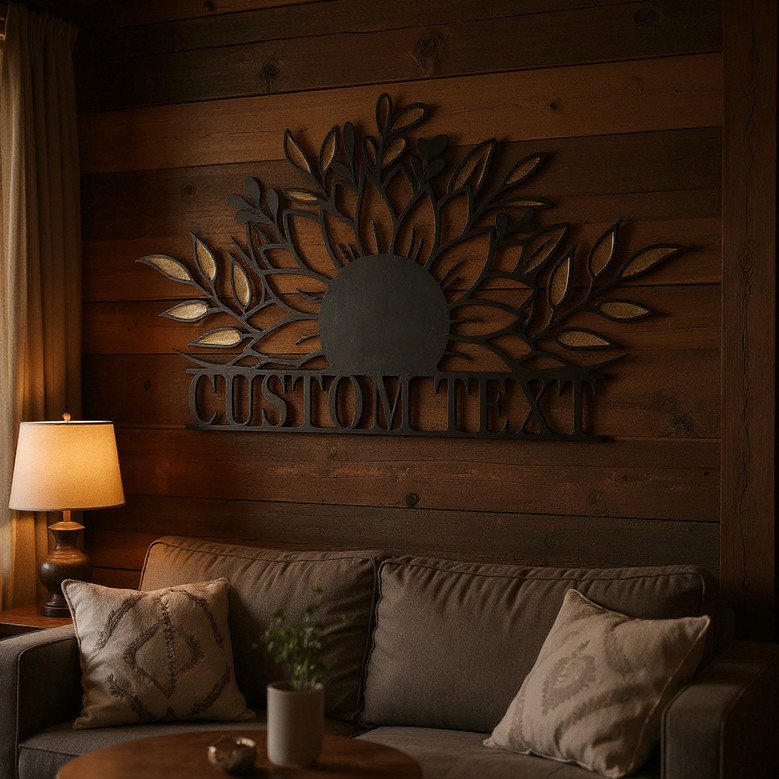 Sunflower metal wall art, circular rustic bronze, personalized names and est. date for living room decor; housewarming gift Sunflower metal wall art, circular rustic bronze, personalized names and est. date for living room decor; housewarming gift