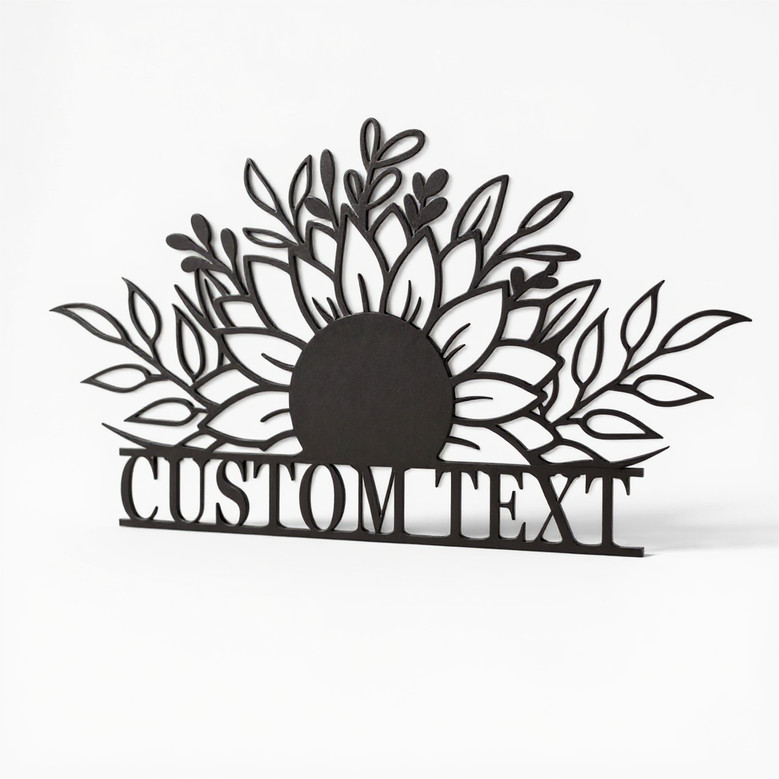 Sunflower metal wall art with personalized family name, powder-coated black, farmhouse entryway decor; housewarming gift Sunflower metal wall art with personalized family name, powder-coated black, farmhouse entryway decor; housewarming gift