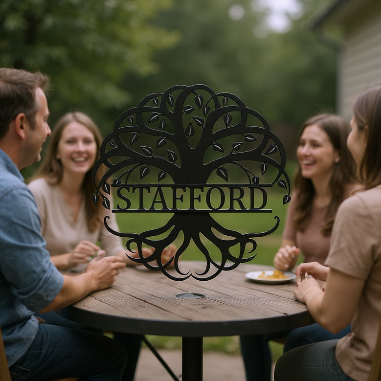 Tree of Life monogram metal wall sign with personalized initial, rustic home decor for living room, bedroom, or covered porch