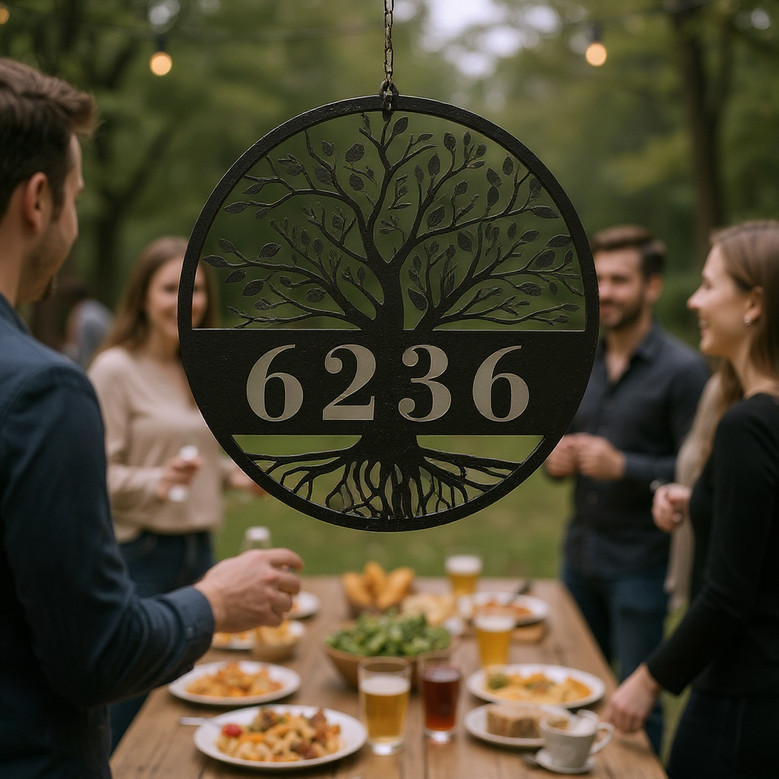Tree of Life metal house number sign with custom address, thoughtful housewarming gift for new homeowners and outdoor decor