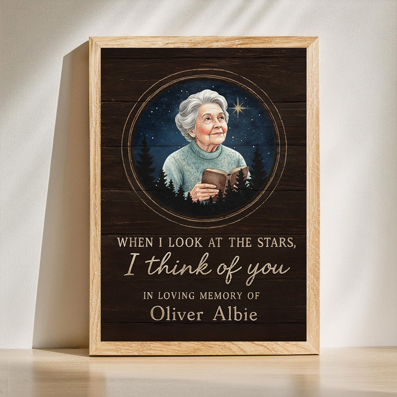 Personalized memorial canvas wall art for Mom with custom sky map and photo, name and dates, remembrance decor for home