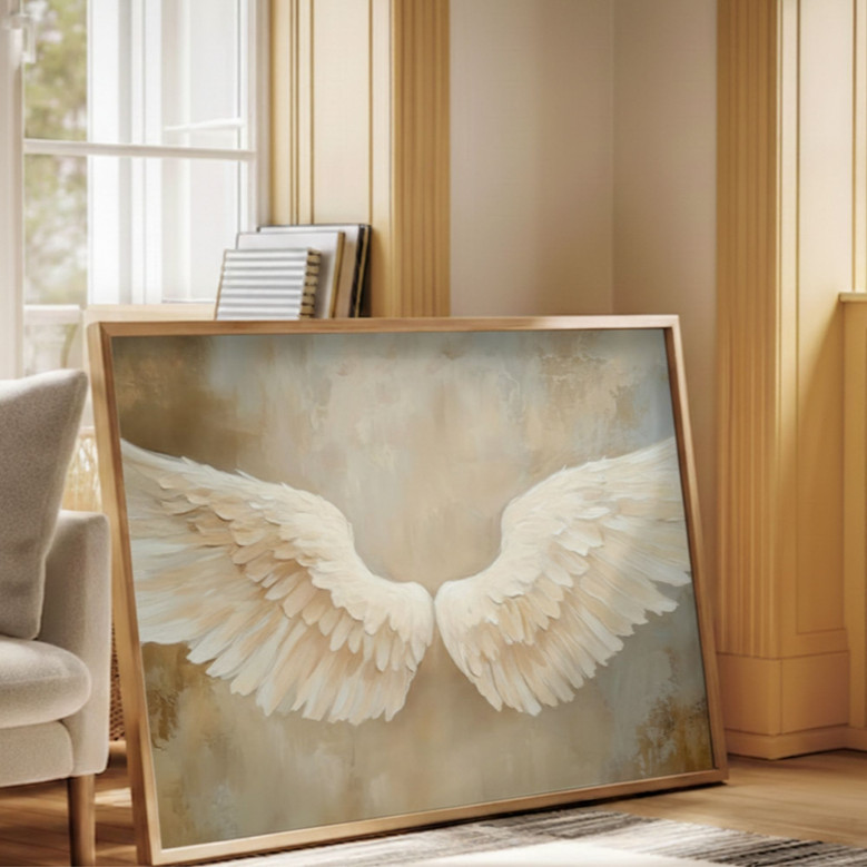 Vintage Angel Wings Canvas Wall Art For Bedroom - White Feather Design