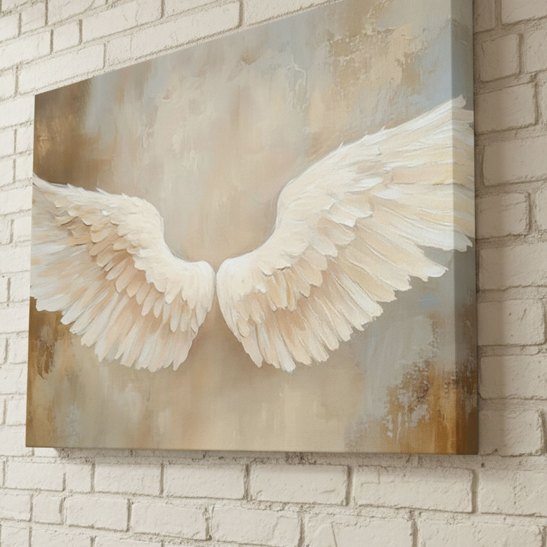 Vintage Angel Wings Canvas Wall Art For Bedroom - White Feather Design
