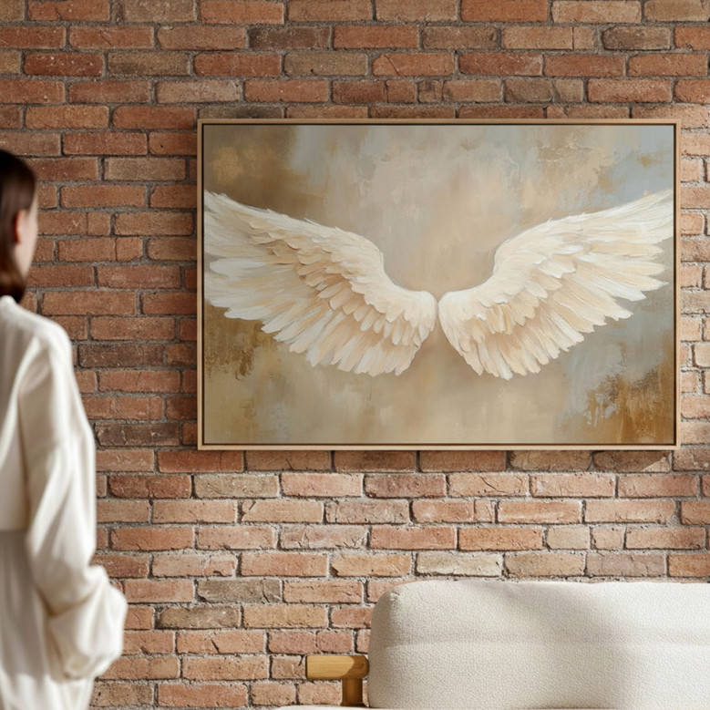 Vintage Angel Wings Canvas Wall Art For Bedroom - White Feather Design