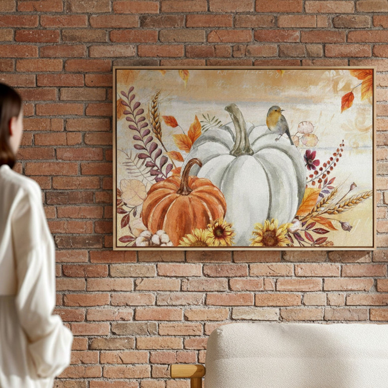 Elegant Autumn Decor Canvas - Maple & Pumpkin Art for Home Walls