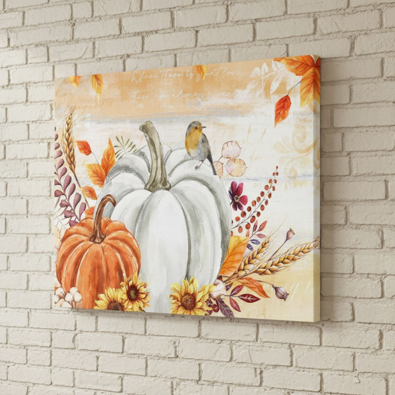 Elegant Autumn Decor Canvas - Maple & Pumpkin Art for Home Walls