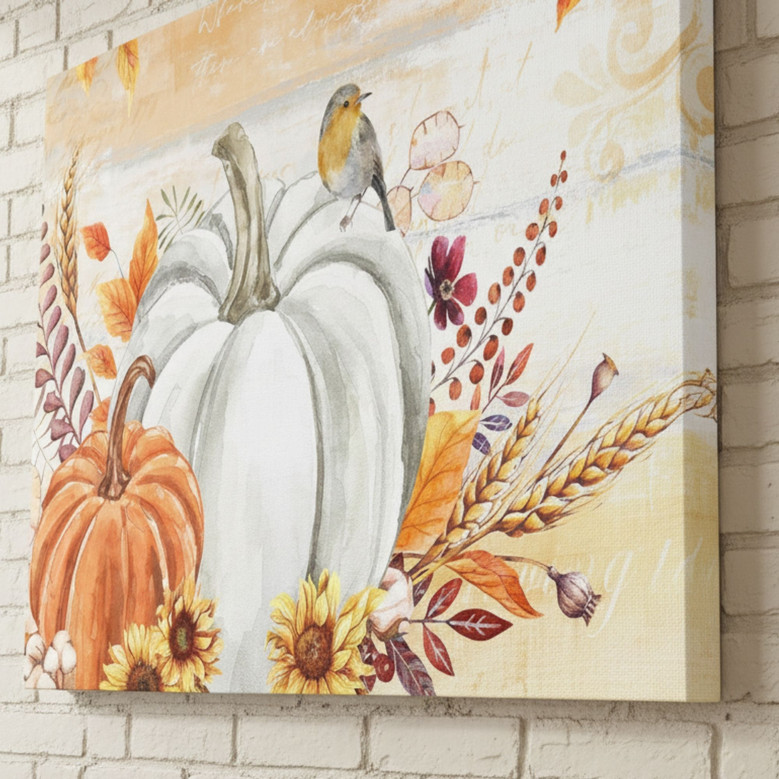 Elegant Autumn Decor Canvas - Maple & Pumpkin Art for Home Walls