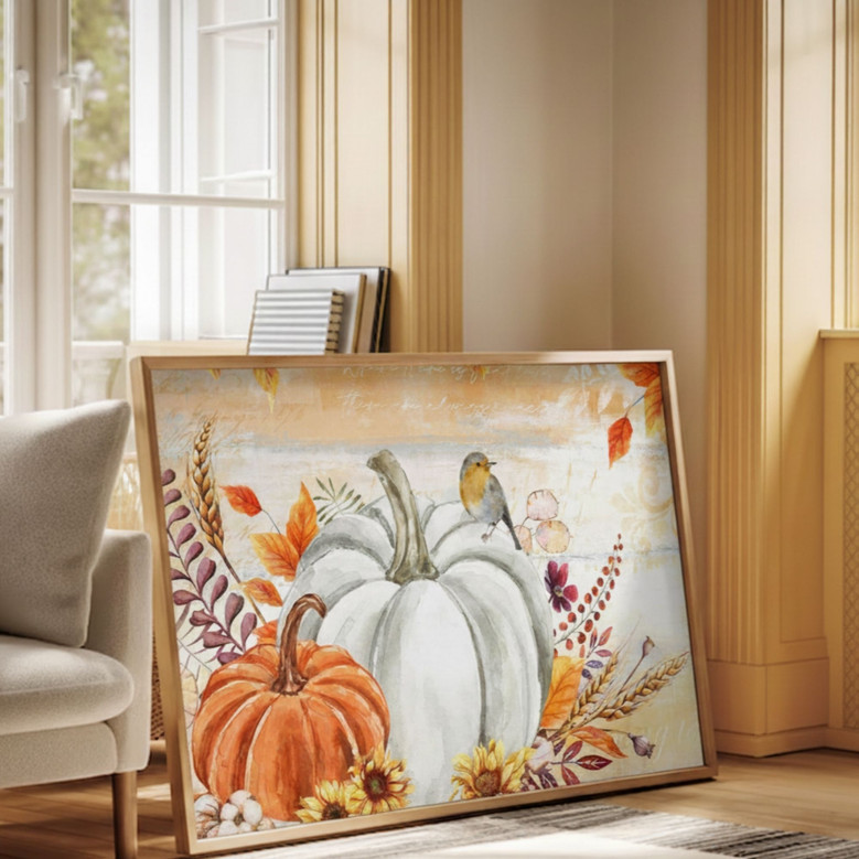 Elegant Autumn Decor Canvas - Maple & Pumpkin Art for Home Walls