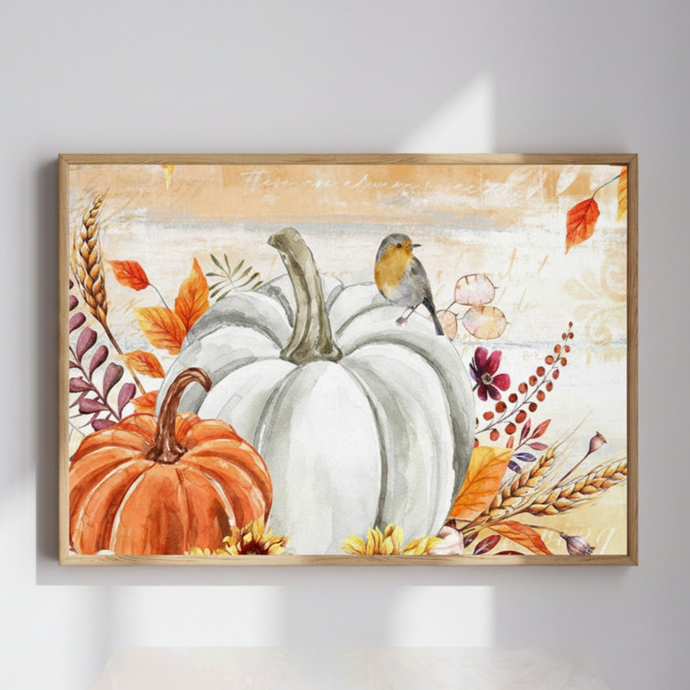 Elegant Autumn Decor Canvas - Maple & Pumpkin Art for Home Walls