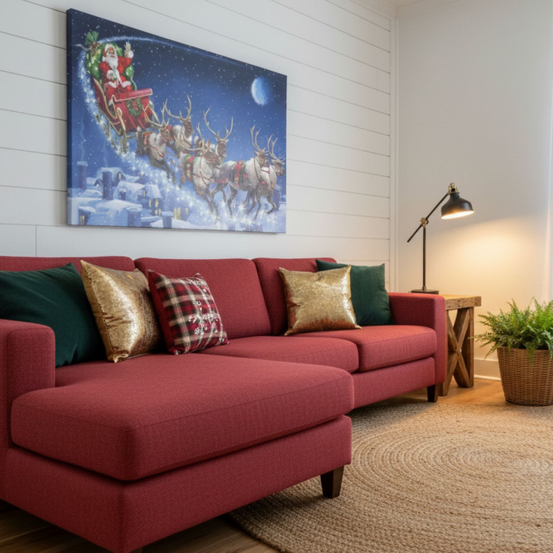 Enchanting Santa & Reindeer Sleigh Canvas Art for Xmas Decor