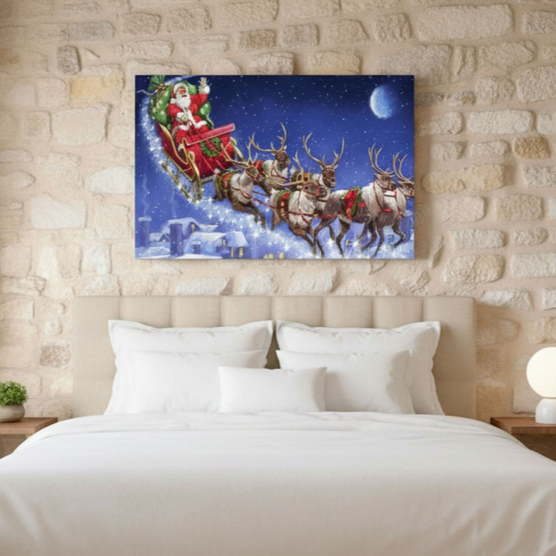 Enchanting Santa & Reindeer Sleigh Canvas Art for Xmas Decor