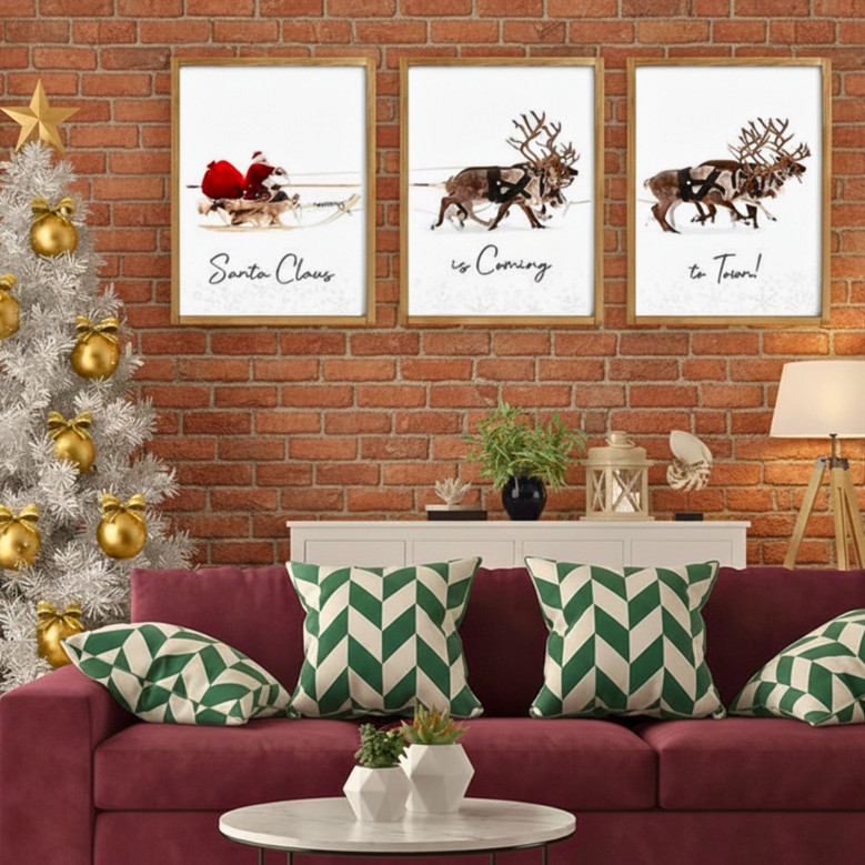 Festive Santa Reindeer Sleigh Canvas Wall Decor For Christmas