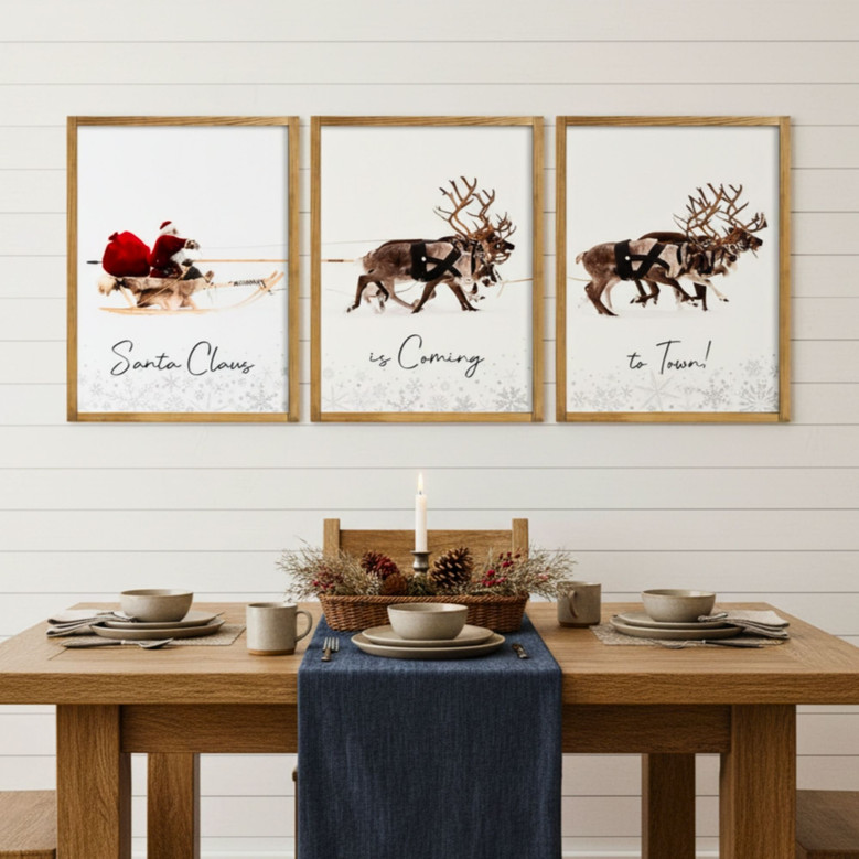 Festive Santa Reindeer Sleigh Canvas Wall Decor For Christmas