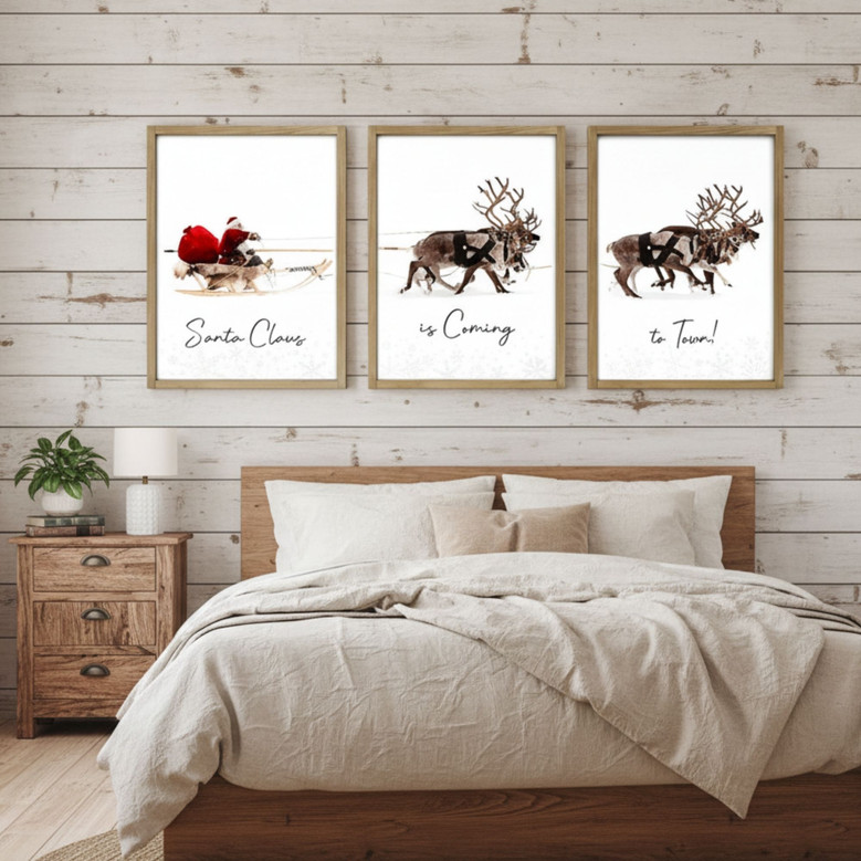 Festive Santa Reindeer Sleigh Canvas Wall Decor For Christmas