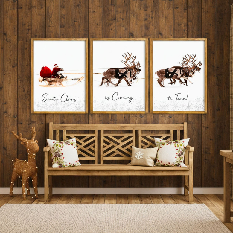 Festive Santa Reindeer Sleigh Canvas Wall Decor For Christmas