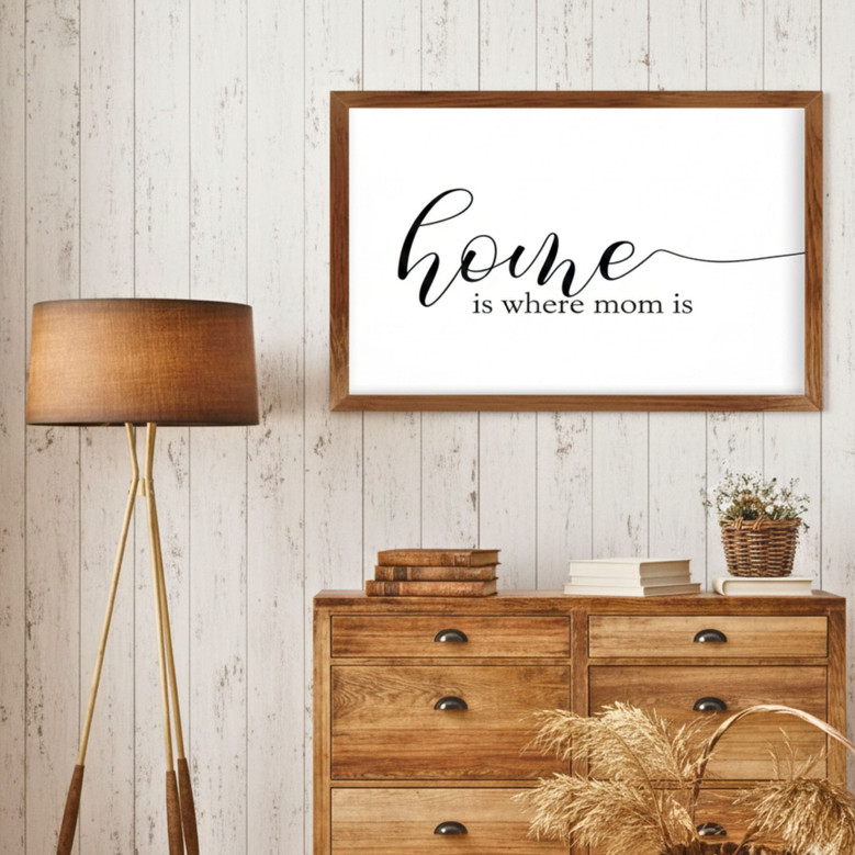 Heartfelt Farmhouse Canvas - Mom Is Home Wall Art Decor Gift