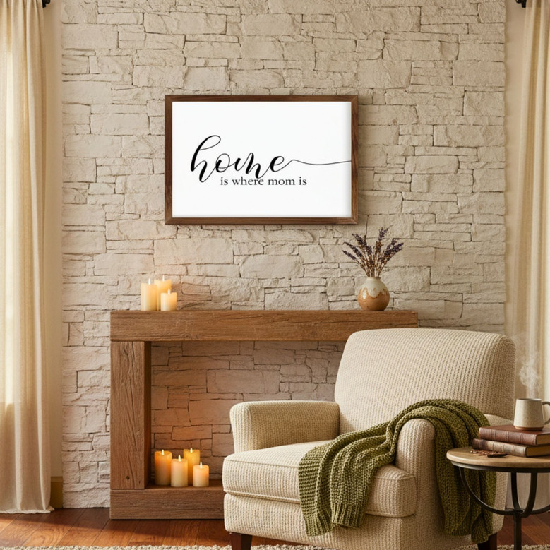 Heartfelt Farmhouse Canvas - Mom Is Home Wall Art Decor Gift