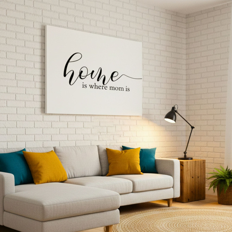 Heartfelt Farmhouse Canvas - Mom Is Home Wall Art Decor Gift