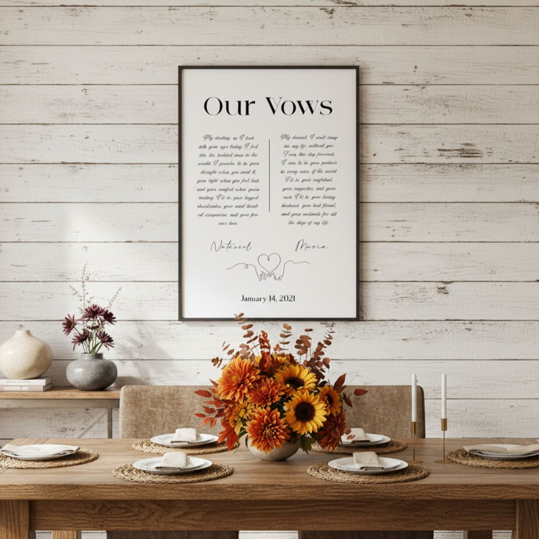 Custom Anniversary Wedding Vows Art | Canvas Gifts For Newlyweds & Vow Renewal | Elegant Home DéCor