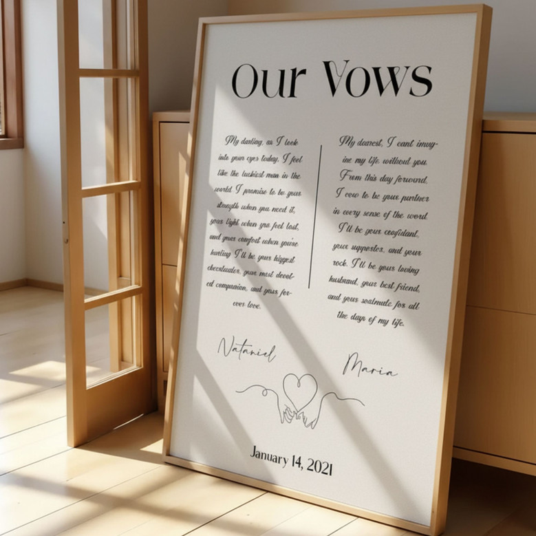 Custom Anniversary Wedding Vows Art | Canvas Gifts For Newlyweds & Vow Renewal | Elegant Home DéCor