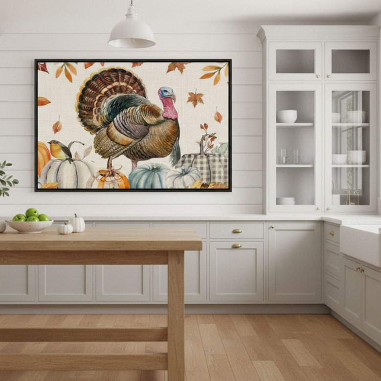 Rustic Fall Blessings Turkey Canvas Wall Art Decor