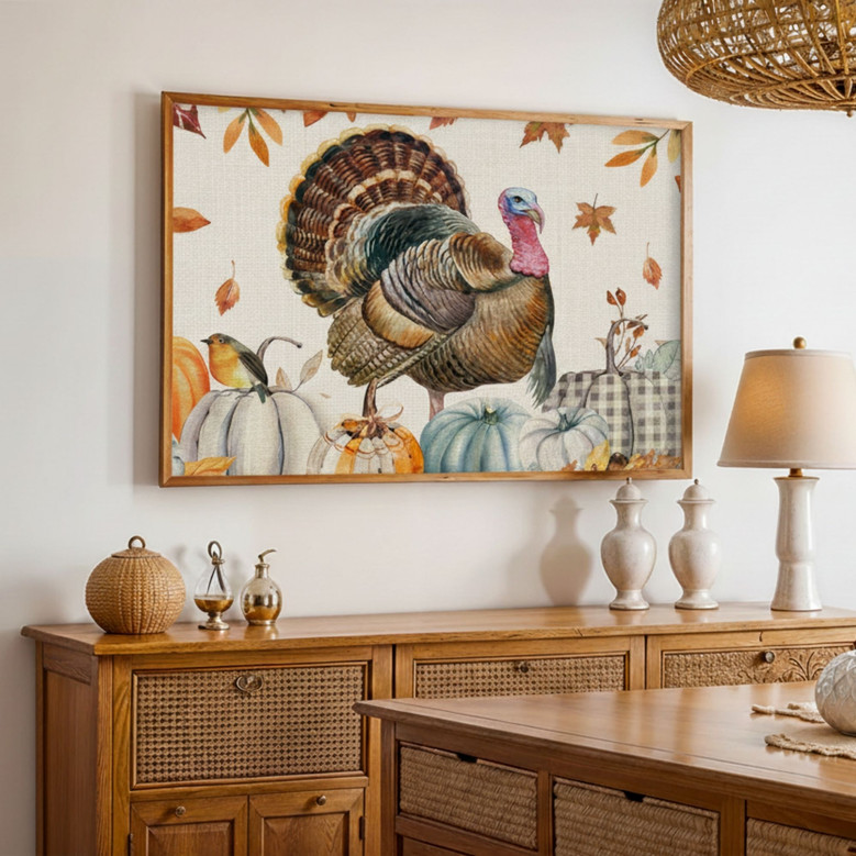 Rustic Fall Blessings Turkey Canvas Wall Art Decor