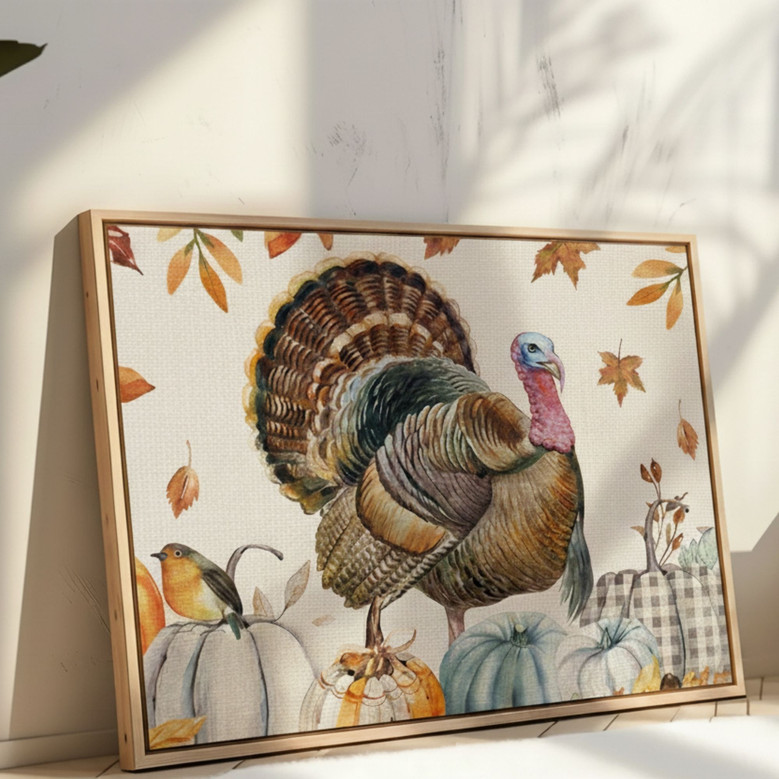 Rustic Fall Blessings Turkey Canvas Wall Art Decor