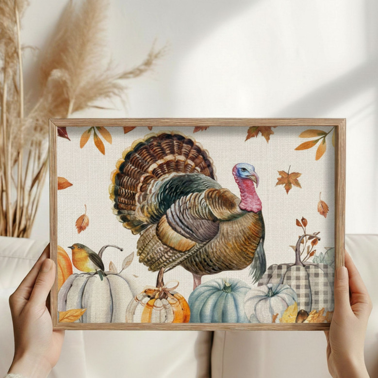 Rustic Fall Blessings Turkey Canvas Wall Art Decor