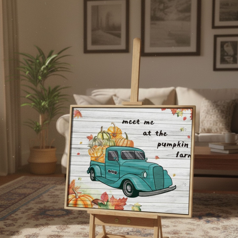 Rustic Pumpkin Truck Canvas - Thanksgiving Decor for Cozy Homes