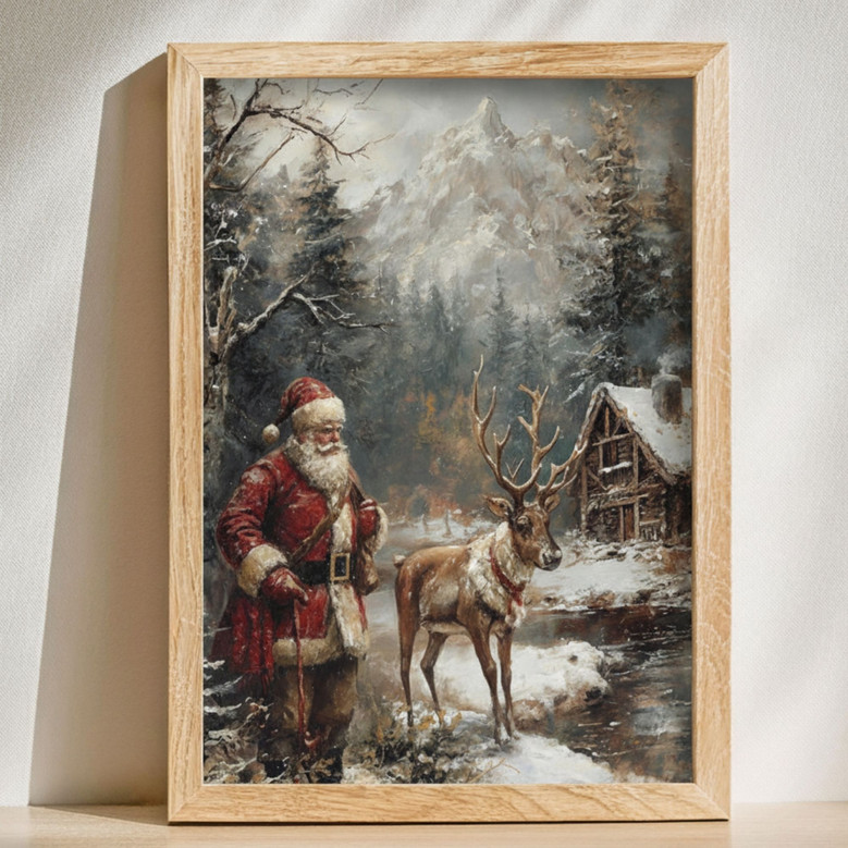 Vintage Santa's Sleigh Canvas - Holiday Winter Wall Art Decoration For Living Room