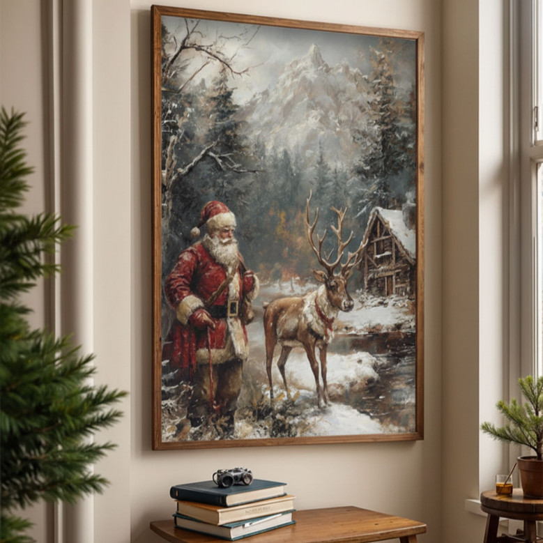 Vintage Santa's Sleigh Canvas - Holiday Winter Wall Art Decoration For Living Room
