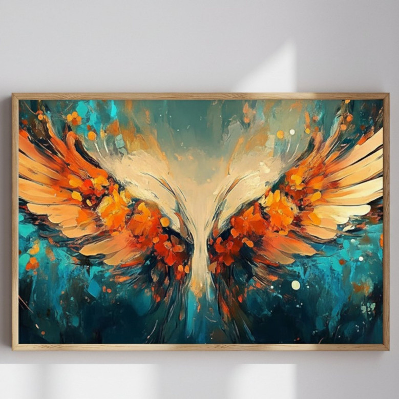 Colorful Angel Wings Canvas Wall Art - Gold Framed For Bedroom & Office DéCor