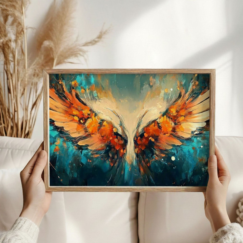 Colorful Angel Wings Canvas Wall Art - Gold Framed For Bedroom & Office DéCor