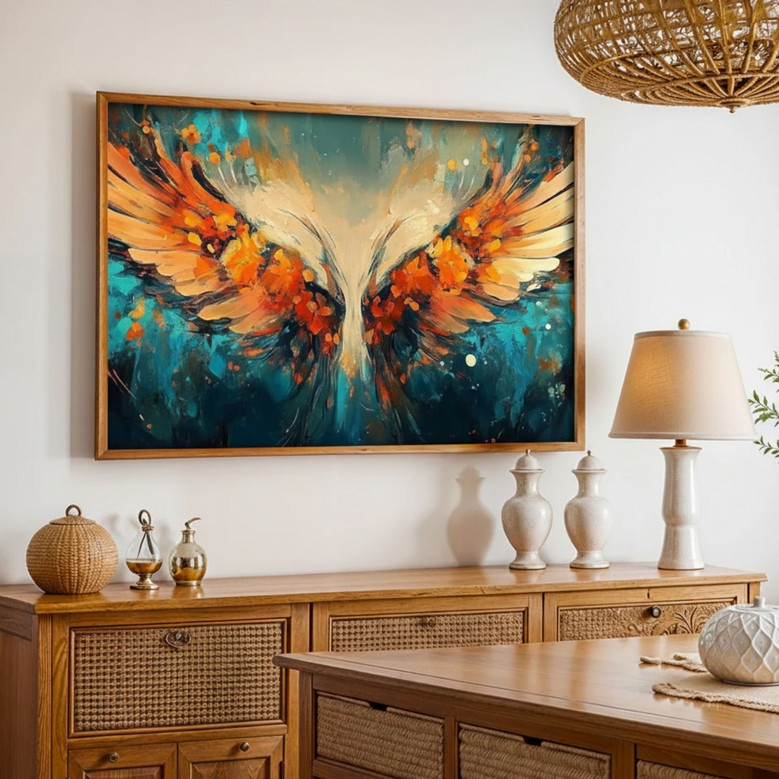 Colorful Angel Wings Canvas Wall Art - Gold Framed For Bedroom & Office DéCor