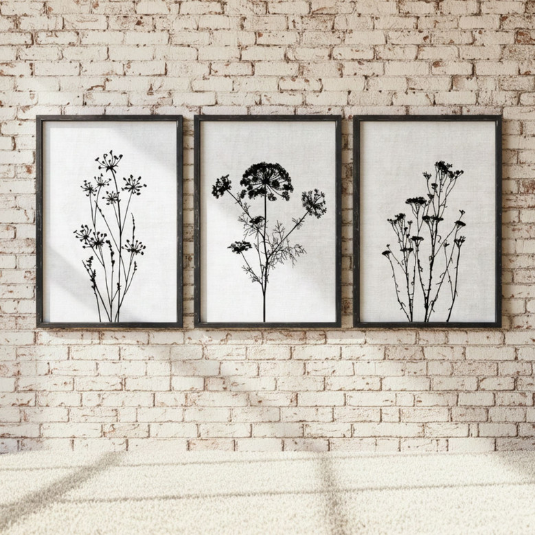 Minimalist Black White Botanical Canvas Set For Bedroom Or Office Decor