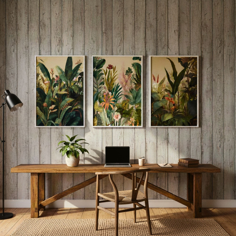 Boho Botanical Jungle Canvas - Tropical Home Decor Wall Art Set 3 Boho Botanical Jungle Canvas - Tropical Home Decor Wall Art Set 3