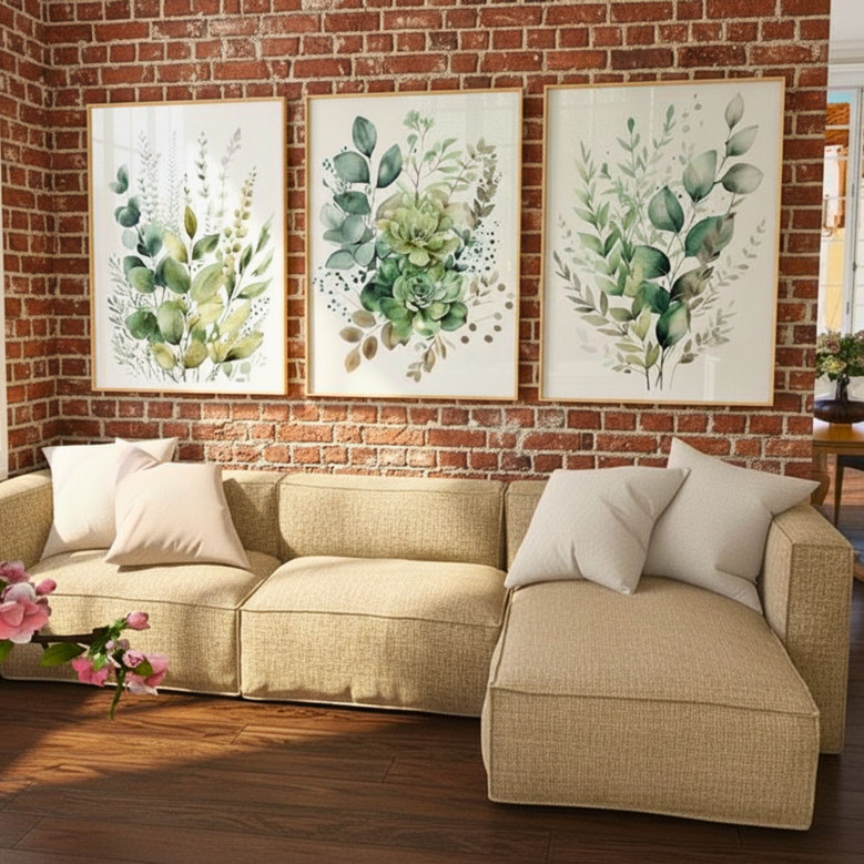 Boho Botanical Trio - Sage Green Wildflower Canvas Prints