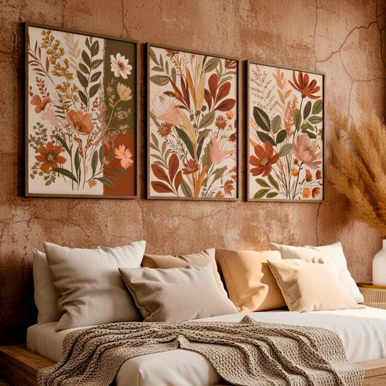 Botanical Boho Canvas - Earth Tone Floral Wall Art for Your Home