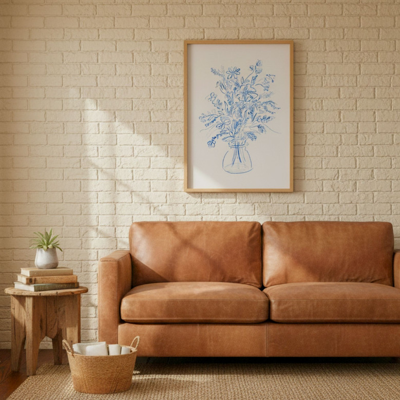 Blue Floral Botanical Wall Art Canvas - Bohemian Style For Living Room