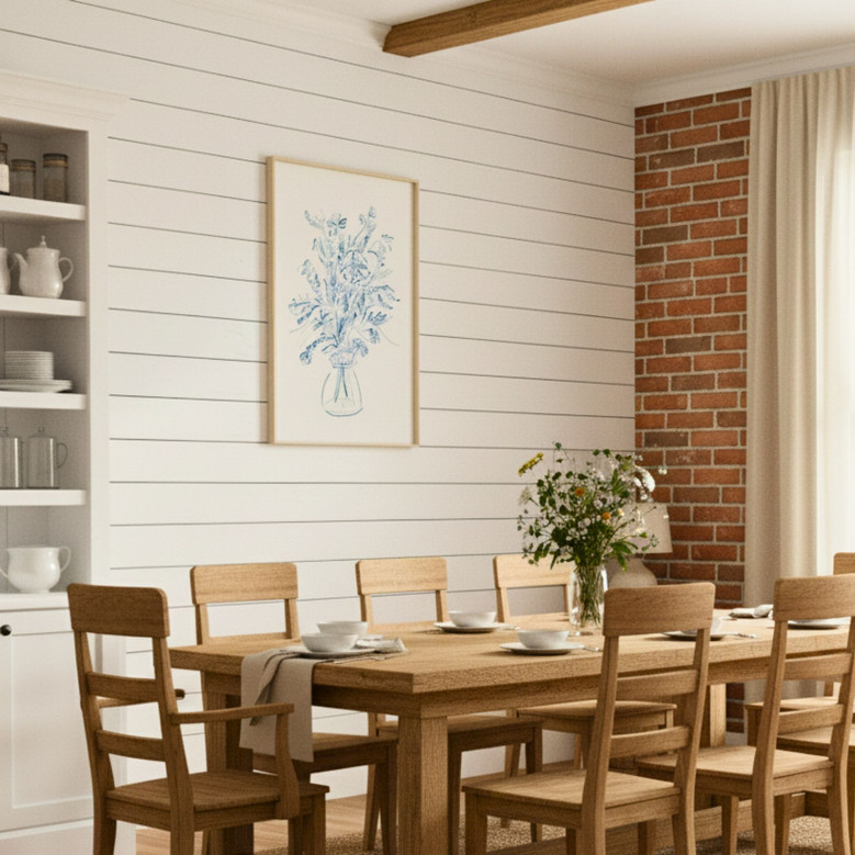 Blue Floral Botanical Wall Art Canvas - Bohemian Style For Living Room