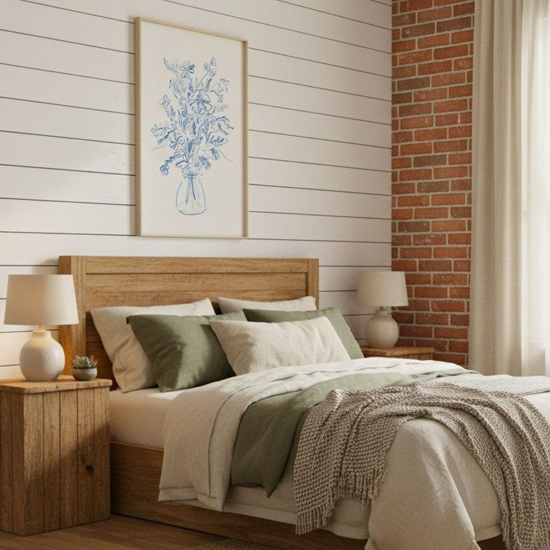 Blue Floral Botanical Wall Art Canvas - Bohemian Style For Living Room