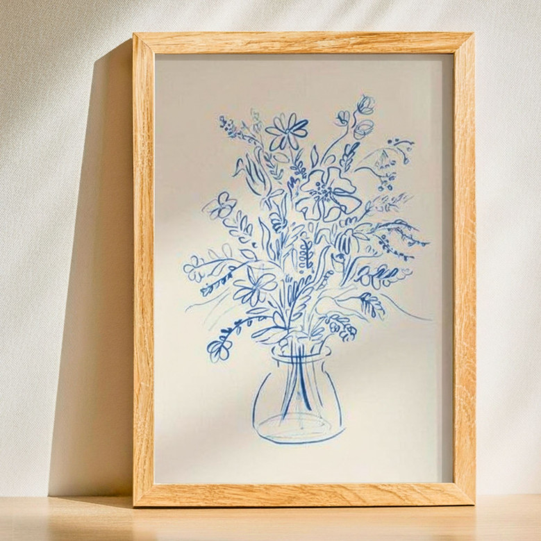 Blue Floral Botanical Wall Art Canvas - Bohemian Style For Living Room