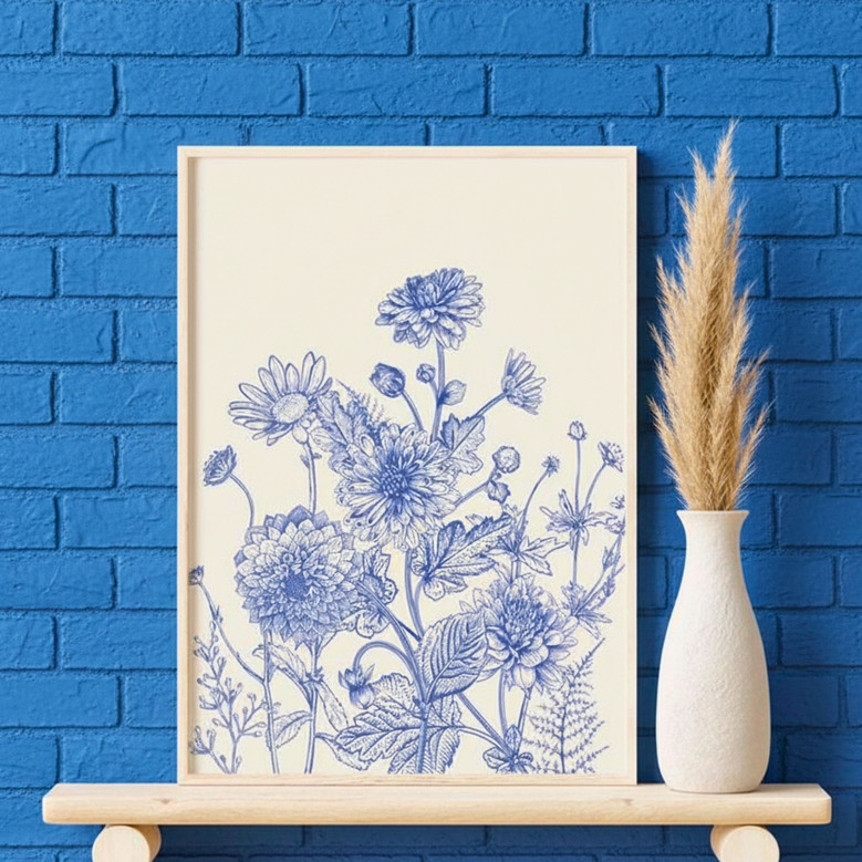 Chinoiserie Blue Botanical Canvas Print Set - Minimalist Home Vibe