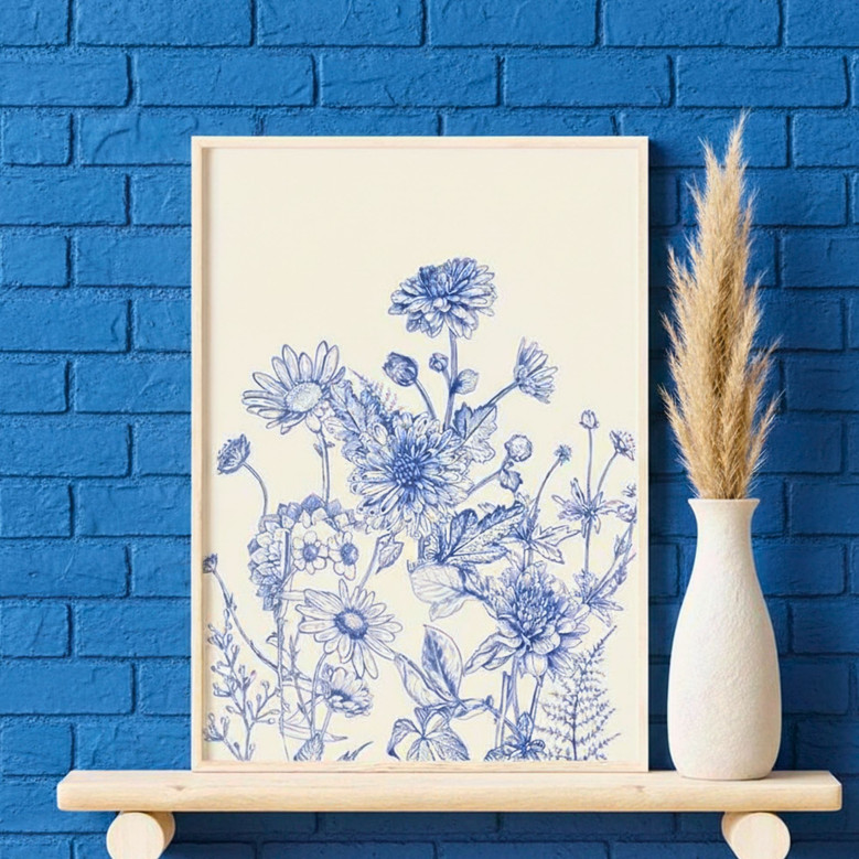 Chinoiserie Blue Botanical Canvas Print Set - Minimalist Home Vibe