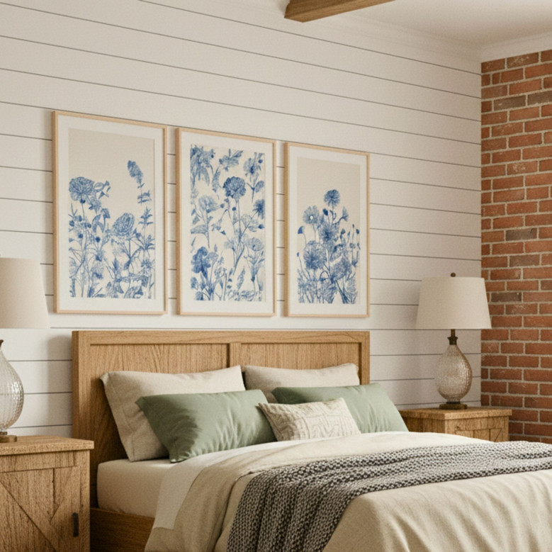 Chinoiserie Blue Botanical Canvas Print Set - Minimalist Home Vibe