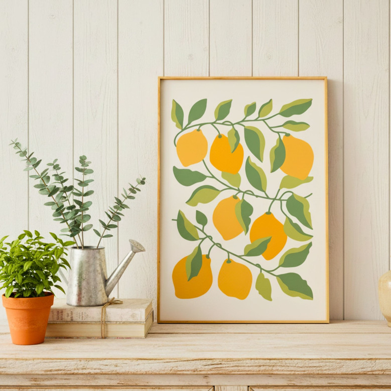 Modern French Boho Lemon Citrus Canvas Art for Kitchen & Dorm