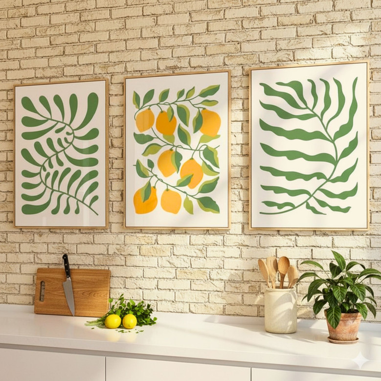 Modern French Boho Lemon Citrus Canvas Art for Kitchen & Dorm