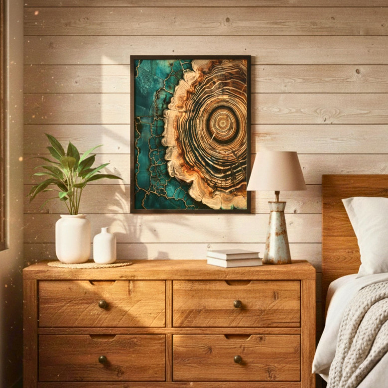 Scandinavian Tree Ring Canvas Painting For Living Room DéCor - Abstract Nordic Art For a Tranquil Home Atmosphere