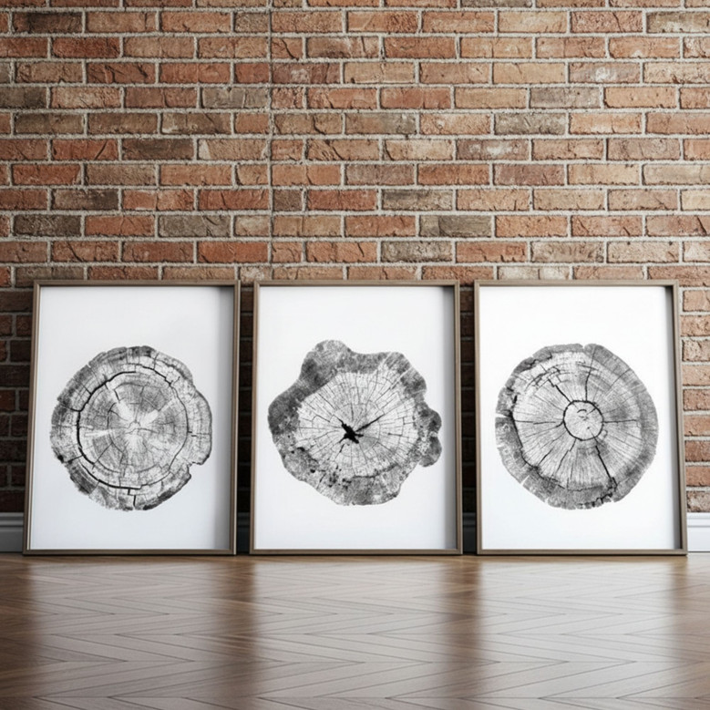 Tree Ring Canvas Prints Set - Stylish Black & White Wall DéCor For Living Room