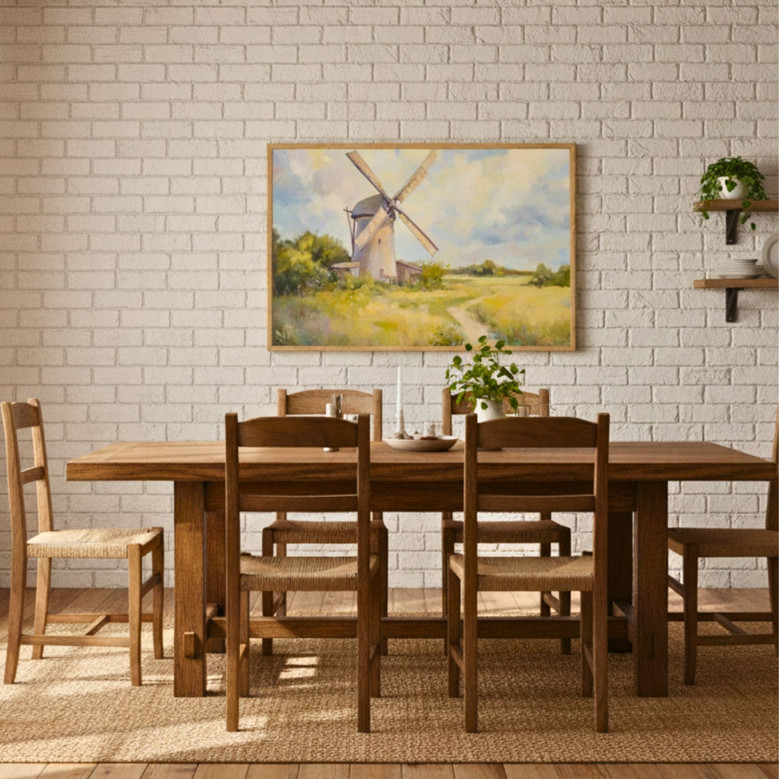 Cozy Country Windmill Canvas Art Antique Style For Living Room